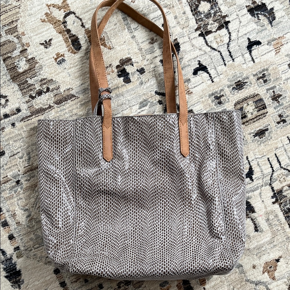 Snakeskin Gray and Tan Tote Bag